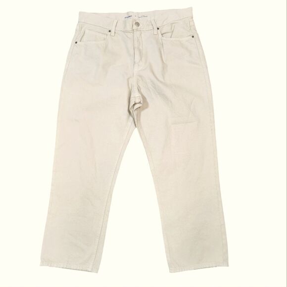 Old Navy High Waisted Slouchy Straight Cropped Jeans Pants Sand Khaki Tan 12 New - Picture 2 of 12